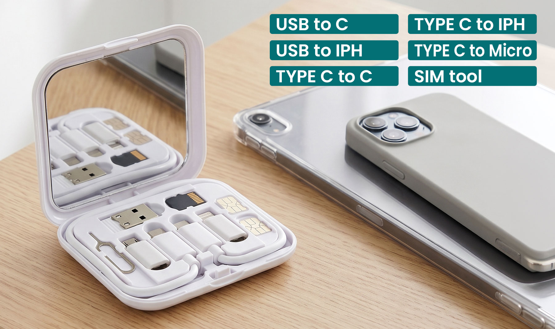 SET DE CABLES CARGADORES CON ESPEJO "REFLEX"