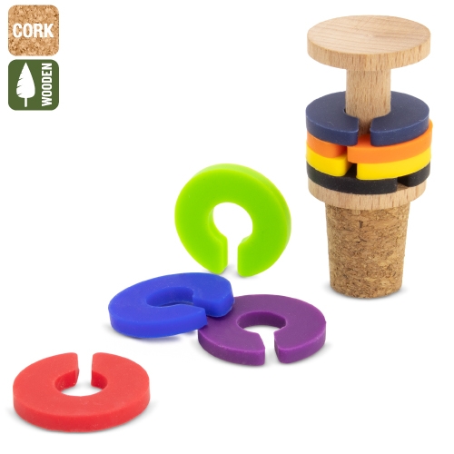TAPÓN CORCHO Y MADERA CON ANILLAS IDENTIFICADORAS PARA COPAS “TRIANA”